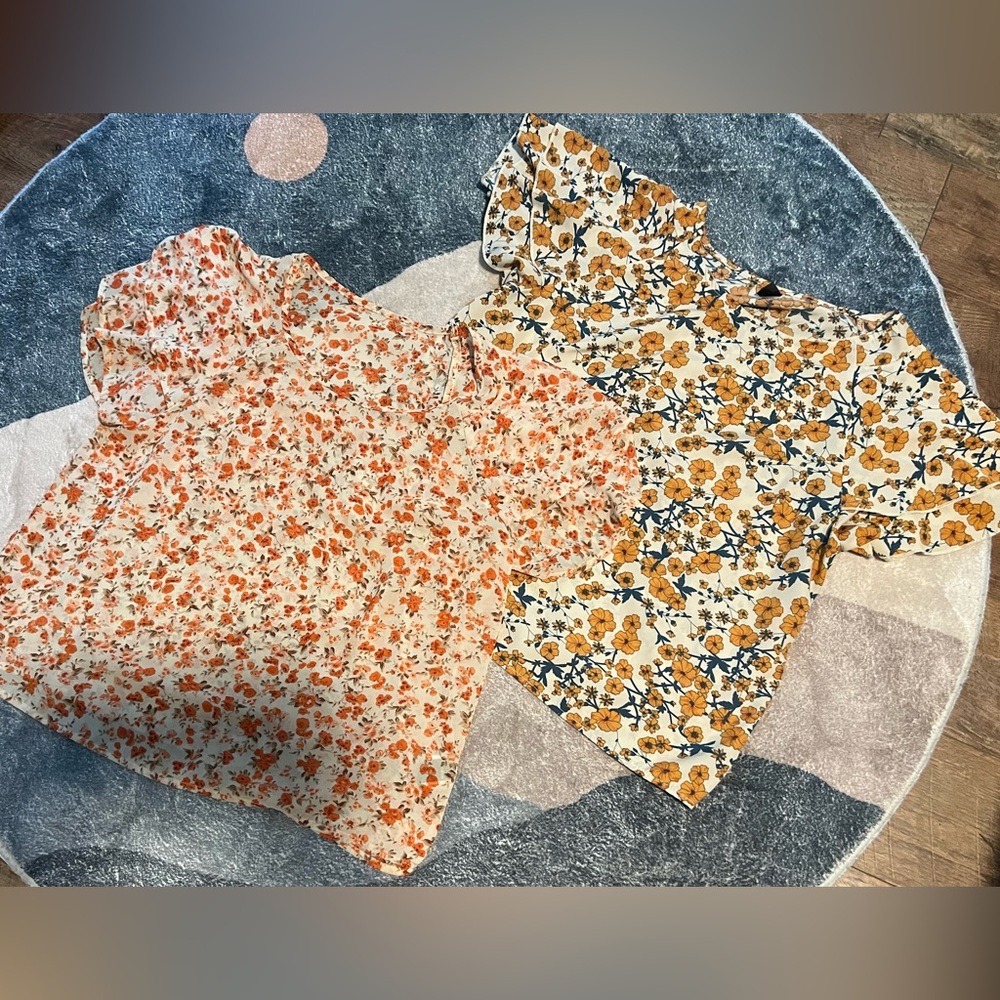 Floral Blouse Set in Orange and Yellow